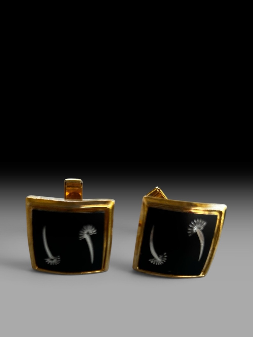 Midcentury Gold-Tone Black Enamel Cufflinks with Shooting Star Design